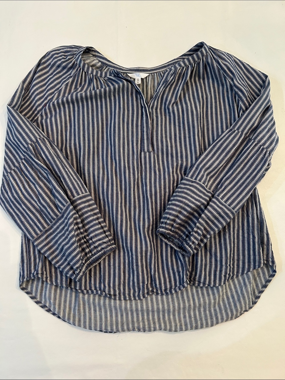 Time and Tru Blue and White Striped Button-Front Blouse